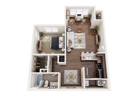 Floor plan for 1 bed, 1 bath, 900 sqft